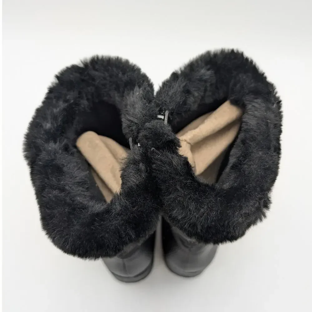Trotters Bryce Faux Fur Trim Winter Boots Women's Black Tumbled Size US5.5M EU36